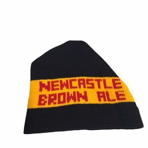 Newcastle Brown Ale Beer KNIT Beanie Ski Hat Cap Yellow Black Skiing Winter Snow